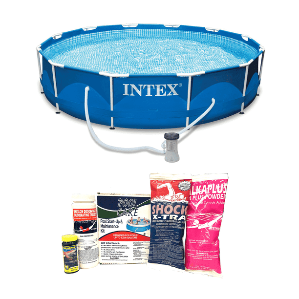 Intex 12' x 2.5' Above Ground Swimming Pool + Qualco Pool Chemical Kit
