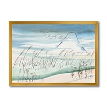 Designart 'Crane Birds Flying Over Snowy Montain' Traditional Framed Art Print