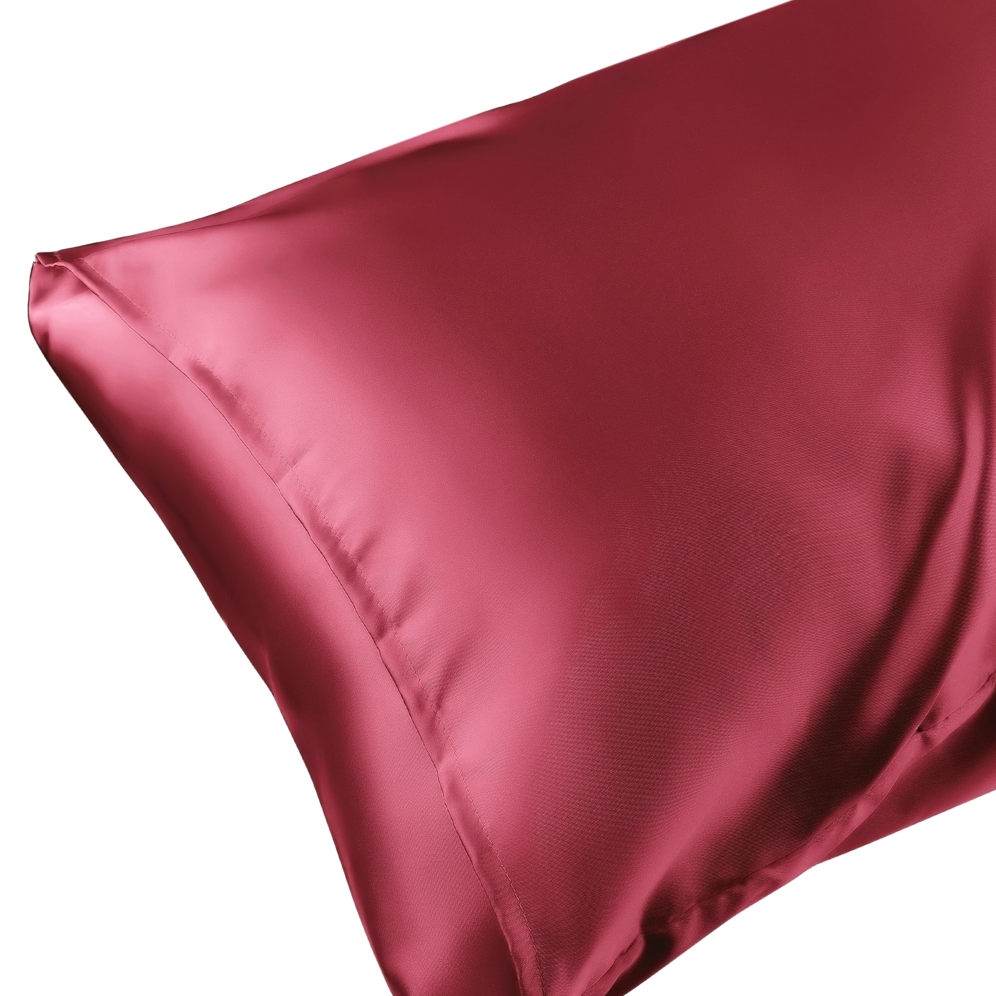 Unique Bargains Envelope Closure Breathable and Soft Satin Pillowcase (2 Count) Wine Red Queen