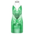 thumbnail image 2 of Women Sexy Halter Mini Dress Y2K Low Cut Mini Dress Sleeveless Cowl Neck Spaghetti Strap See Through Metal Chain Halter Sequin Glitter Sparkle Dance Costume Festival Club Cover Up Ladies, 2 of 3
