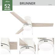 Hunter 52 inch Indoor Ceiling Fan with LED Light - White Modern Ceiling Fan with Pull Chain, For Bedroom or Living Room, Low Profile Mount, No Remote, 3 Blades - Brunner 51972, Matte White