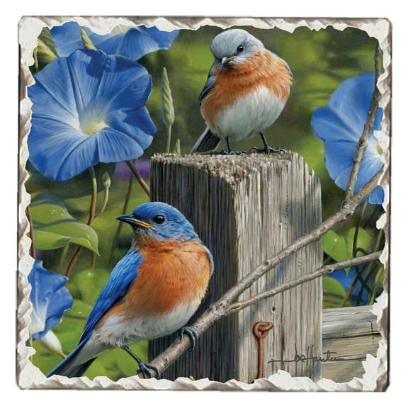 CounterArt "Style 3 Bluebirds" 1 Pack Single Absorbent Stone Tumbled Tile Coaster 4" Square