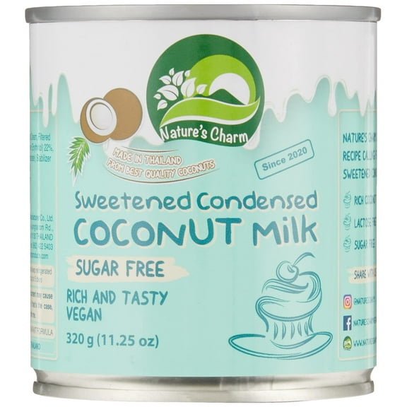 Nature's Charm Sweetened Condensed GGA1 Coconut Milk, Vegan, Lactose Free - 11.25oz Pack of 6. Rich And Tasty Combo With KC Commerce Wodden Spoon.