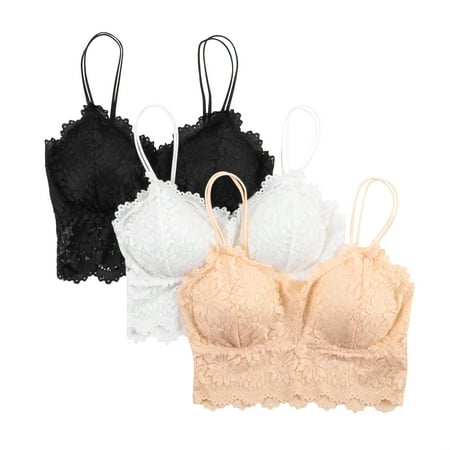 

SAYFUT Women s 3PCS Sexy Floral Lace Bras Removable Padded Bra Racerback Breathable Halter Bralette Bra Lingerie