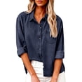 thumbnail image 2 of Women Denim Lapel Shirts Button Down Long Sleeve Shirts With Pocket Loose Fit Blouses Casual Tops Fall Outfits, 2 of 8