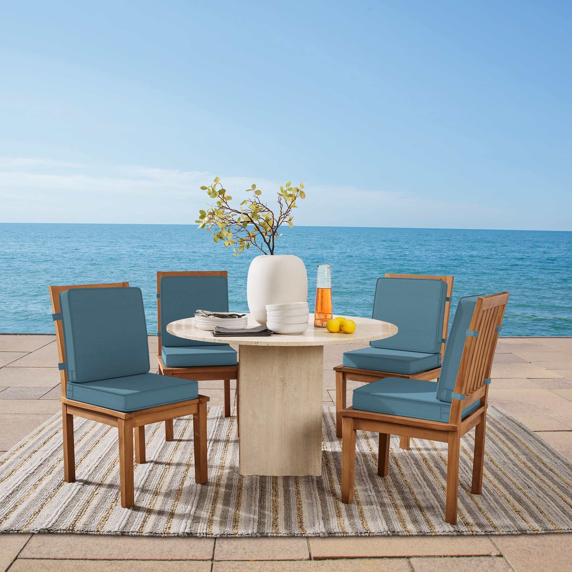 ARDEN Foam Outdoor Double Welted Dining Chair Cushion, 20 x 20, made with ProFoam, Rain-proof, Fade Resistant, Denim Blue Woven Solid