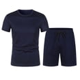 thumbnail image 2 of Yaoyar Men's Solid Color Mesh Casual Running Fitness Sporty Pocketed Drawstring Shorts Crew Neck Short Sleeve Top Beach Two-Piece Set, 2 of 6