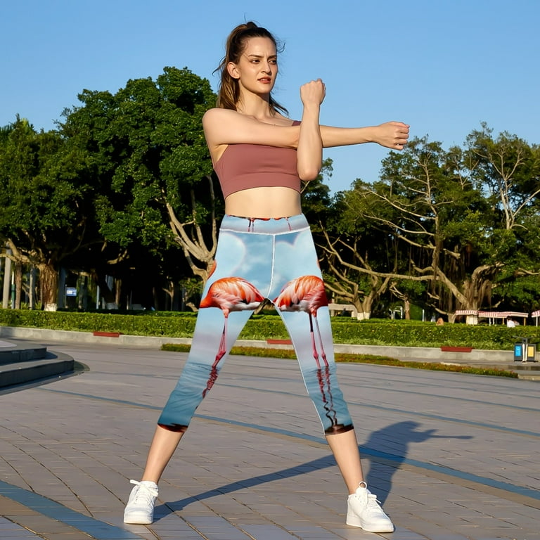 High Waisted Leggings for Women Soft Tummy Control Printed Pants for Running Cycling Yoga Flamingo Paradise Sky Lake Valentine Walmart