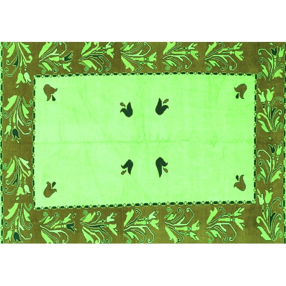 Ahgly Company Indoor Rectangle Oriental Green Modern Area Rugs, 2' x 4'