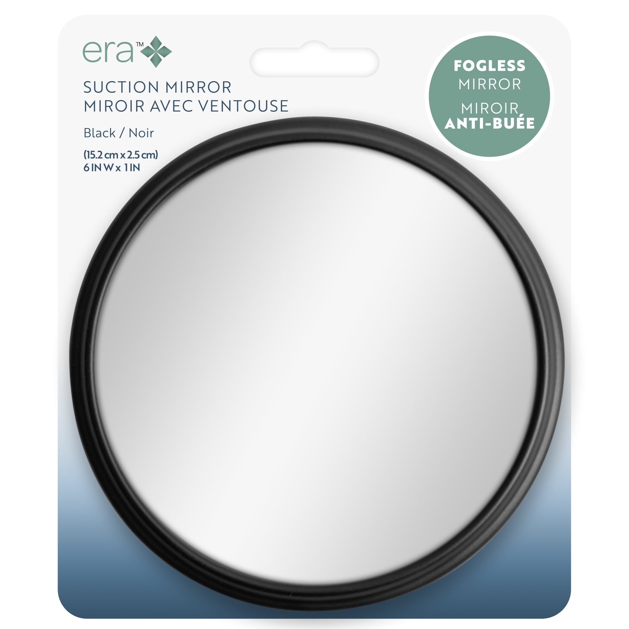 Era Shire Suction Fogless Mirror with Suction Cups, Black 6in Diameter, Shire Fogless Mirror
