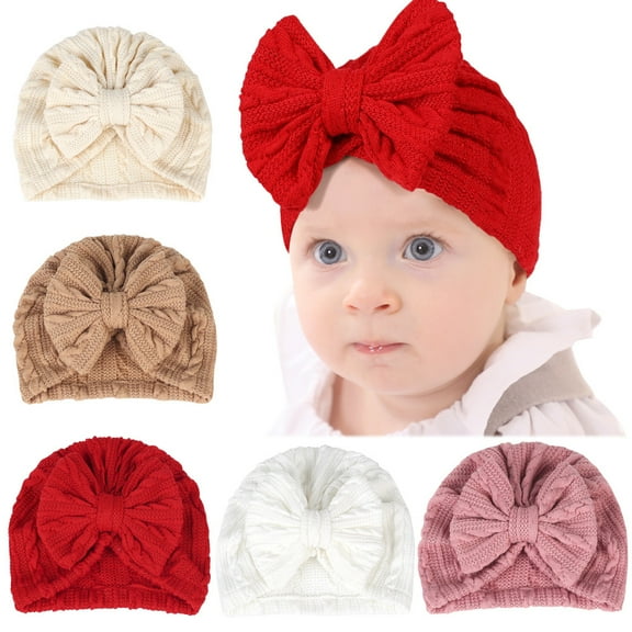 5PCS Baby Girl Toddlers Breathable Cotton Hat Newborn Knotted Hat Cute Donut Soft Turban Bow Knot Cap