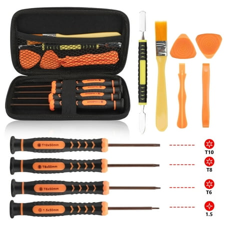 

T6 T8 T10 Screwdriver Set for Xbox One 11in1 Screwdriver Repair Kit for Xbox One/Xbox 360 Controller/PS3/PS4 Controller with Cross Screwdriver Safe Pry Tools Cleaning Brush Cloth & EVA Bag