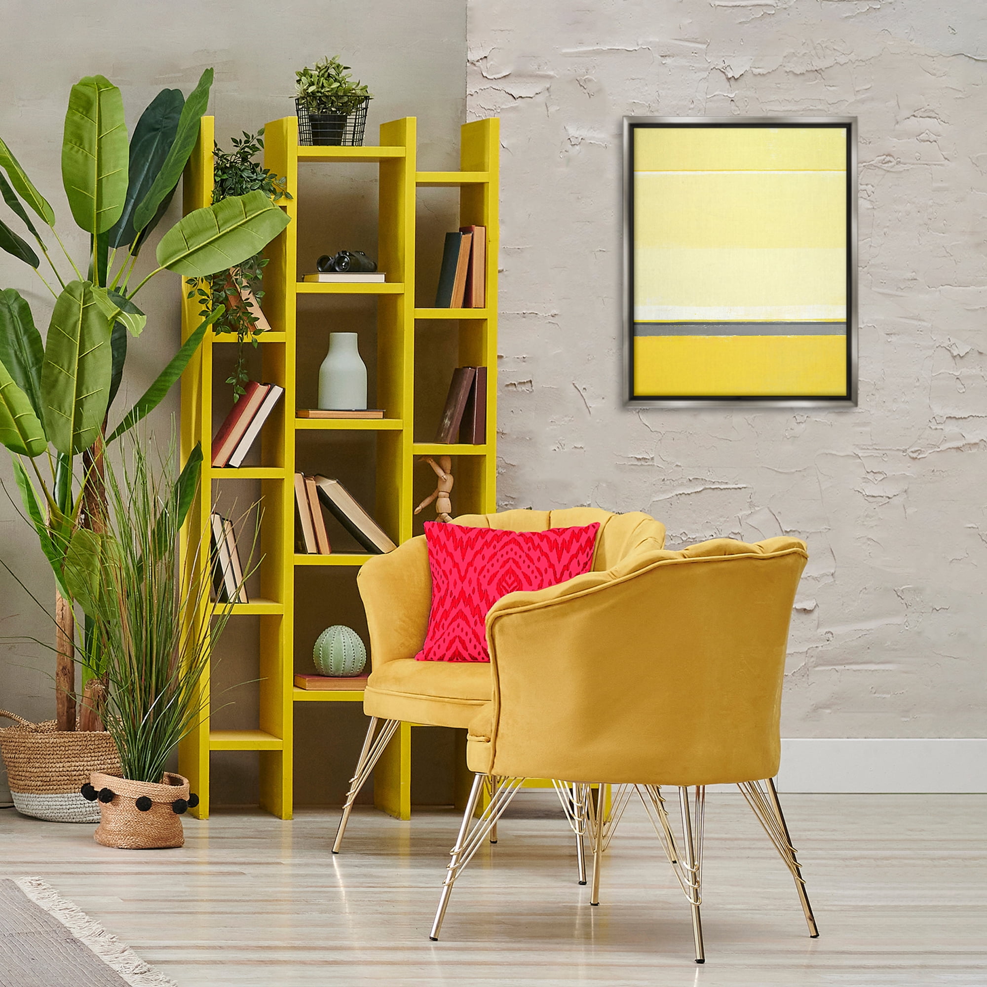 Stupell Industries Yellow Minimal Abstract Abstract Painting Gray Floater Framed Canvas Art Print Wall Art, 17 x 21