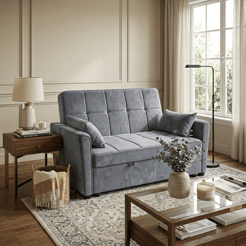 WAKEFIT 54" Pull-Out Sleeper Sofa Bed,3-in-1 Convertible Loveseat Couch with Adjustable Backrest for Small Living Room,Velvet,Dark Gray