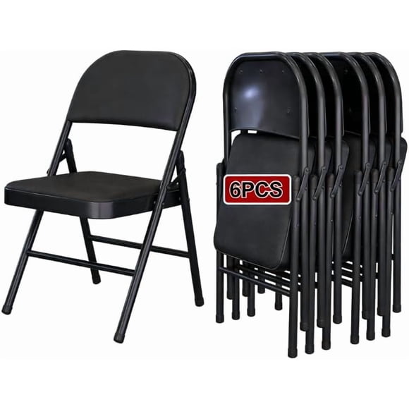 YLGJ Metal Folding Chairs Set of 6, PU Padded Stackable Black