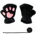 thumbnail image 2 of Women Girls Cat Paw Gloves, Faux Fur Cute Kitten Wolf Bear Claw Fingerless Winter Plush Gloves, Half Finger Cosplay Furry Cat Mittens, 2 of 8