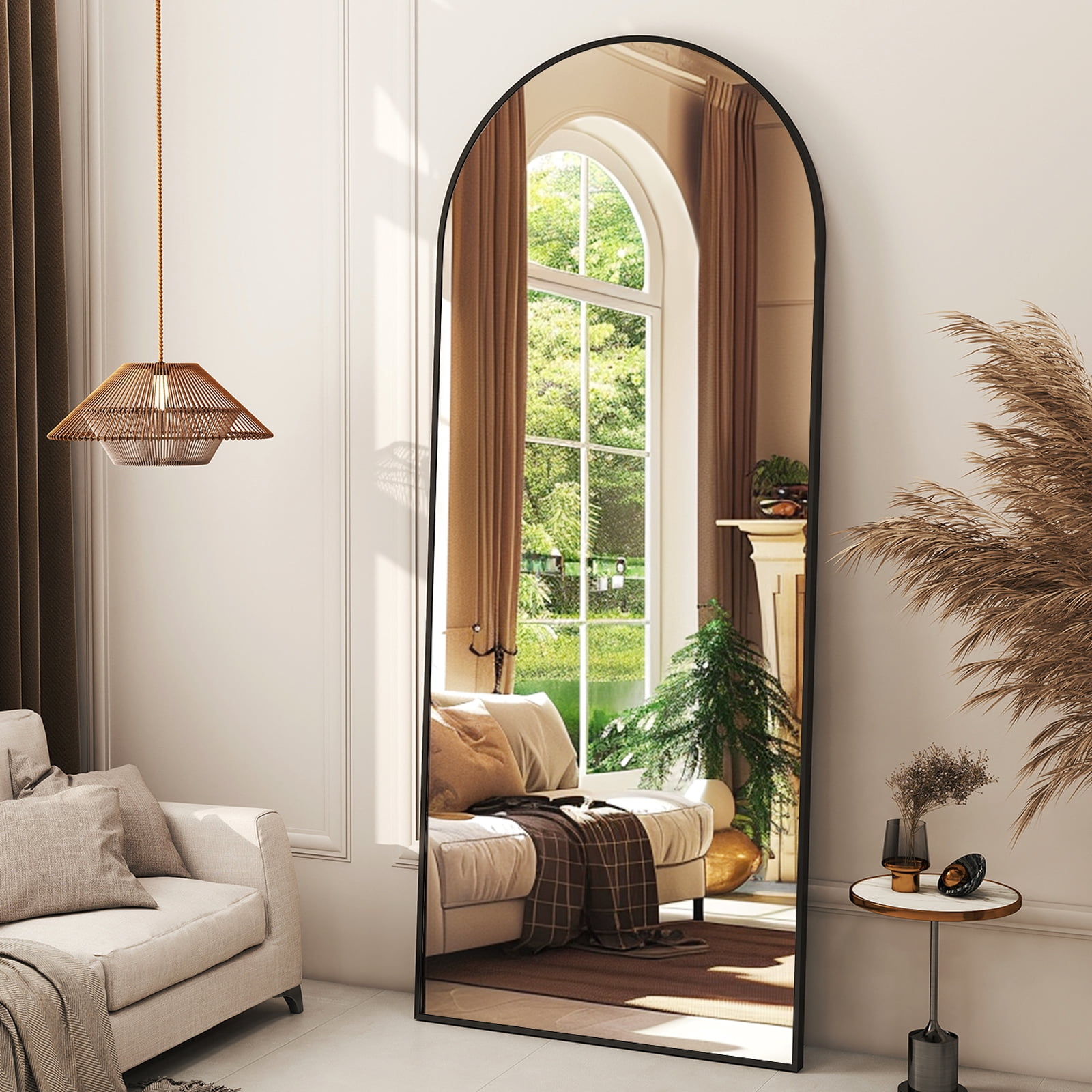 Mirstory 56"x21" Arched Floor Mirror Full Length Standing Body Dressing Mirror, Black