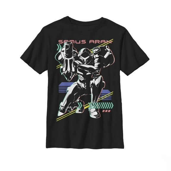 Boy's Nintendo Metroid 80's Vibe  Graphic Tee Black Large
