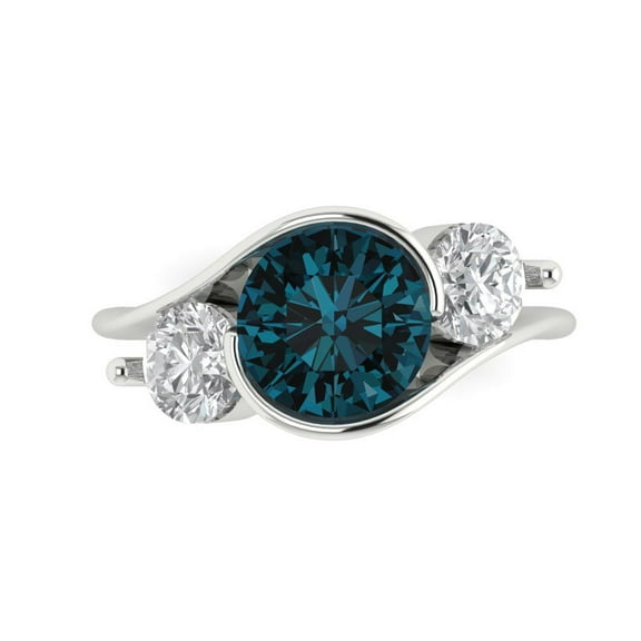 Three-Stone Engagement Ring for Women - 3.5ct Natural London Blue Topaz in 18K White Gold Promise Ring