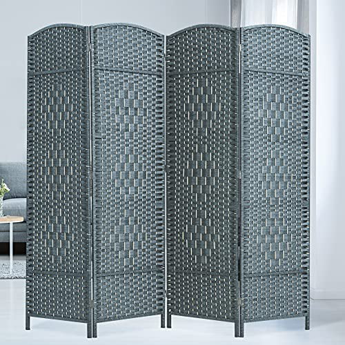 Room Divider Curtain Weave Fiber Folding Privacy Screen 70.9 Tall Double Weave 4 Panels Privacy Partition Foldable Room Divider,Divider seperator,Privacy Screens,Freestanding 4 Panels Dark Brown