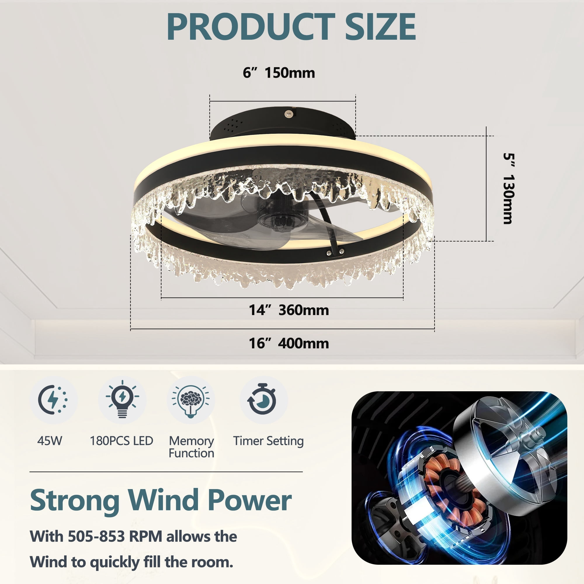 Miniyam Low Profile Ceiling Fan with Light – Dimmable LED, 3 Color Temperatures (3000K/4000K/6500K), Quiet 35dB DC Motor, Reversible Blades, Timer & Memory Function