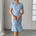 thumbnail image 7 of THDHVS Womens Summer Dresses,Dresses for Women 2025,Women's Solid Color Embroidered Ruffle Hem Short Sleeve Round Neck Dress Blue 2XL, 7 of 7