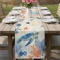thumbnail image 4 of Sea Turtle Coastal Table Runner 72 Inches, Blue Red Summer Beach Coral Nautical Vintage Bed Runner Dresser Scarves Tabletop for Indoor Outdoor Parties/Ceremony/Banquet, 14" x 72", 4 of 9