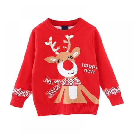 

Toddler Boy Girl Christmas Sweater Knite Pullover Xmas Reindeer ElkCartoon Sweatshirts Tops