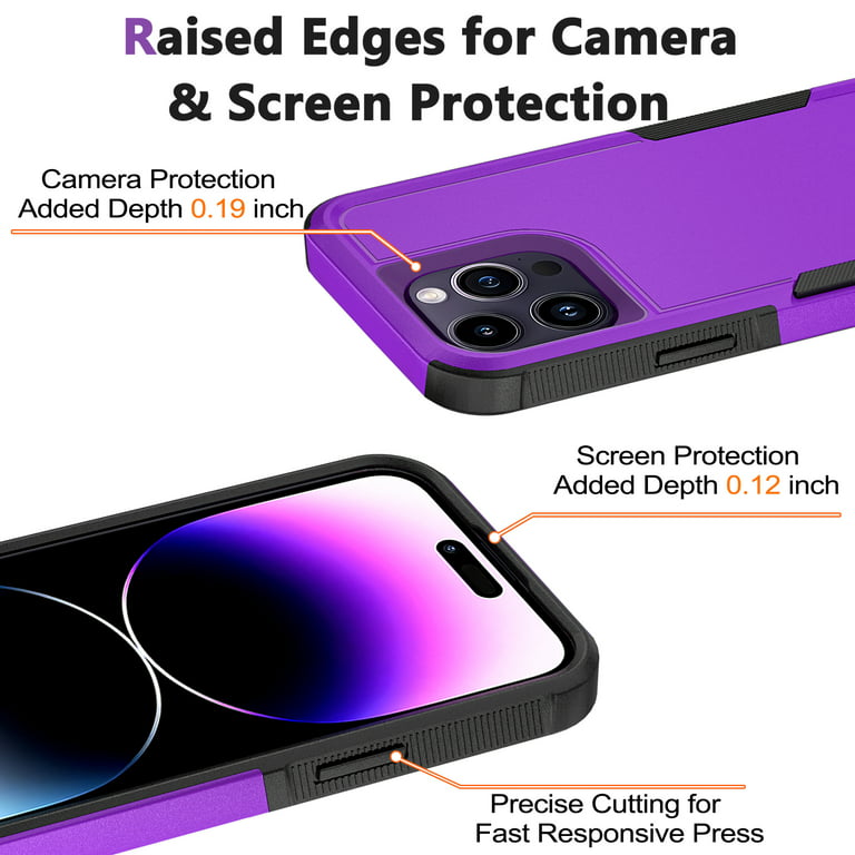 NIFFPD iPhone 14 Pro Max Case with Screen Protector + Camera Lens Protector,  Heavy Duty Hard Shockproof Phone Case for iPhone 14 Pro Max 6.7  Purple+White 