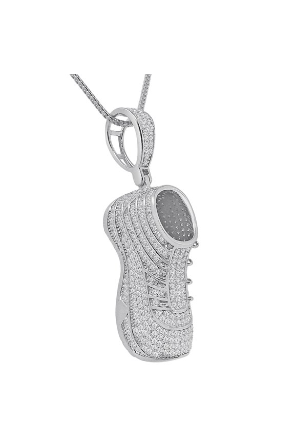 Real Sterling Silver Designer Sports Men's Shoe Sneaker Pendant Charm Chain Set