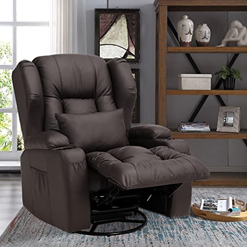 Obbolly Manual Leather Recliner Chair, Leather Recliner Glider Swivel Chair