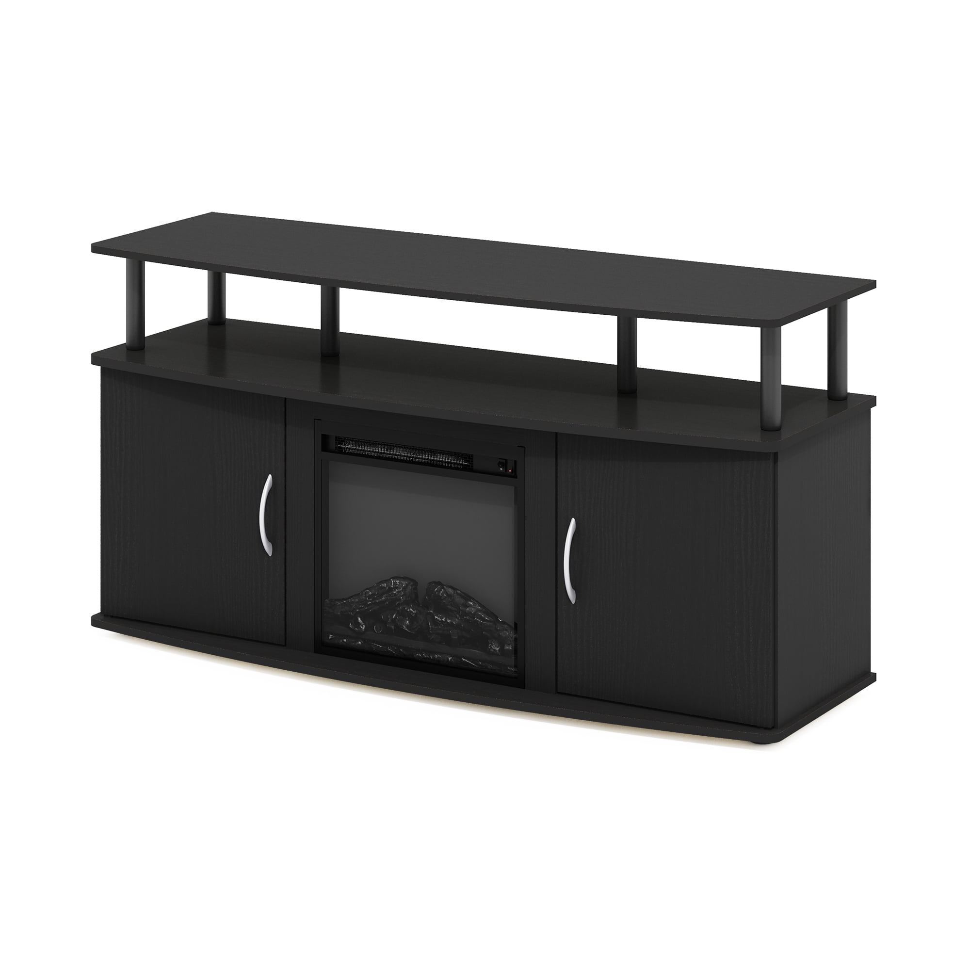 Furinno Jensen Living Room Fireplace Entertainment Center with Doors Storage Cabinet for TV up to 55 Inch, Americano/Black