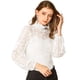 thumbnail image 1 of INSPIRE CHIC Blusas de manga larga de encaje para mujer Blusas florales elegantes con cuello con volantes blanco M, 1 of 6