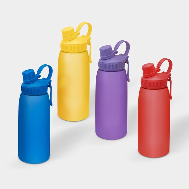 Paquete con 30 piezas de Botella con cierre de rosca y banda de silicón azul 8.8 x 26 cm