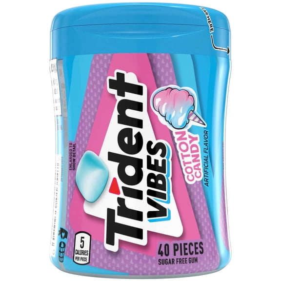 Trident Vibes Sugar Free Gum, Cotton Candy, Regular Size, 40 Piece Bottle