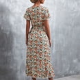 thumbnail image 4 of Vestido cruzado floral para mujer, cuello en V, cintura, cinturón, manga con volantes, dobladillo asimétrico, vestido largo de verano, negro, rojo, XXL, 4 of 6