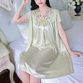 thumbnail image 4 of Blmnix Satin Nightgown Womens Nightgown Sexy Nightgown Sleepshirts Nightgowns Knee Length Short Sleeve V-Neck Beige Button Down Nightgown,Free Size, 4 of 5