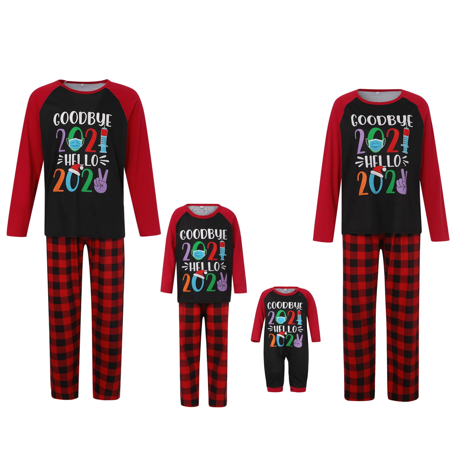Matching Family Christmas Pajamas Set Sleepwear Goodbye 2021 Hello 2022 Pullover Tops Plaid Pants - Walmart.com