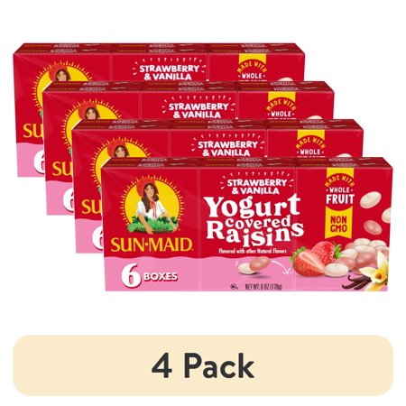 (4 pack) Sun-Maid Strawberry and Vanilla Yogurt Covered Raisins, 1 oz, 6 Count