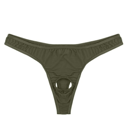CHOII Mens Lingerie Micro Thong Bikini Front Hole Underwear G-string Underpants Hipster Briefs for Gentlemen Special Design Ice Silk Briefs Good for Boys  Development Clearance! Army Green/Free size