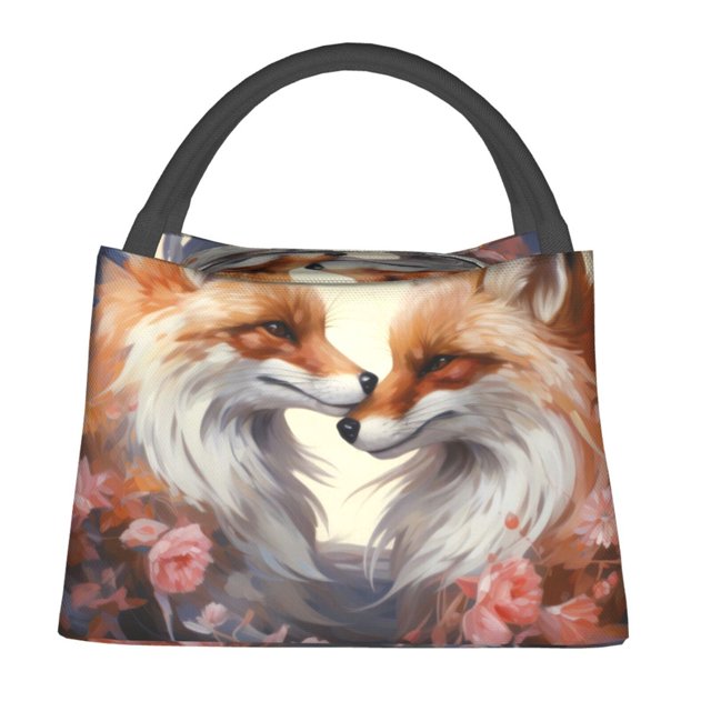 Easygdp Romantic Flower Fox Bolsa de Almuerzo Insulada Reutilizable, Bolsa de Mano y Bandolera para Oficina, Trabajo, Viajes