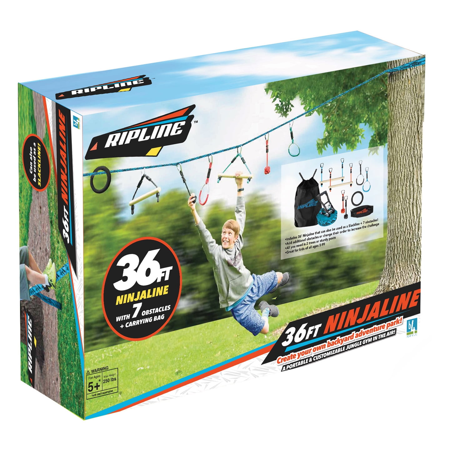 Ripline 36ft Ninjaline Portable Jungle Gym System With 7 Obstacles