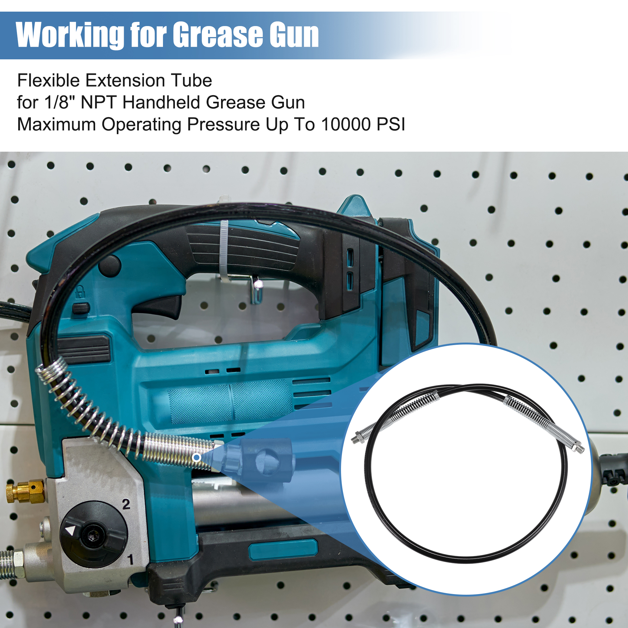 Unique Bargains Universal 10000psi 48" Car Grease Gun Flex Hose Extension Non-Slip Black