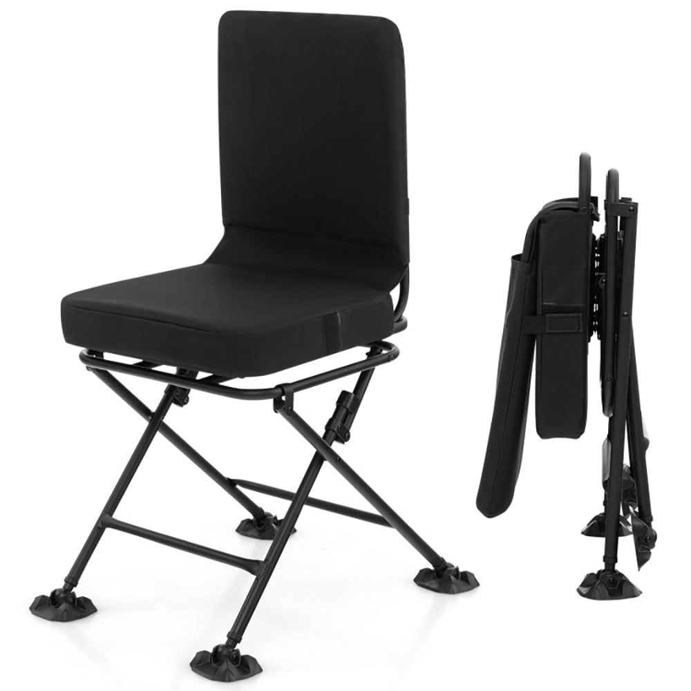 Aimee Lii Swivel Folding Chair with Backrest and Padded Cushion, Portable Chairs for Adults, Comfy Outdoor Chair, Black