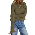 thumbnail image 2 of Sheghy Workout Tops for Women Cool Season Simple Crewneck Relaxed Fit Solid Color Long Sleeve Knitted Pullover Green M, 2 of 5