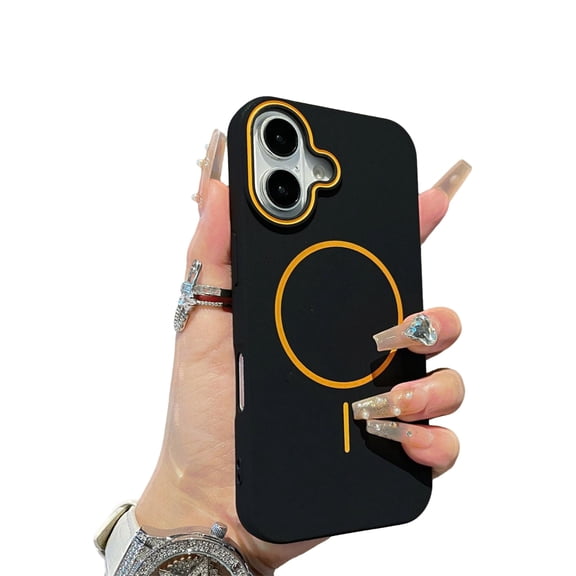 Allytechgroup Magnetic Case for iPhone 11, Matte Slim Lightweight Support Wireless Charging Soft TPU Liquid Silicone Shockproof Protective Back Cover for Women Men, Blackorange