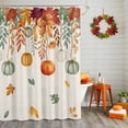 thumbnail image 2 of Shower Curtain 66"W x 72"L Autumn Rustic Leaves Thanksgiving Pumpkins Fabric Shower Curtains Set with Hooks Water Repellent Bathroom Curtains Machine Washable Bathroom Accessories, 2 of 6