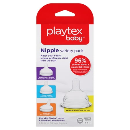 Playtex Baby Medium Flow Baby Bottle Nipples Variety Pack 4-Pack