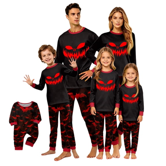 Racifhz Cozy Family Matching Halloween Pajamas Set Printed Long Sleeve Top and Pants Loungewear Festive Holiday Sleepwear Set Nightwear Cute Halloween Gifts for Mom Dad