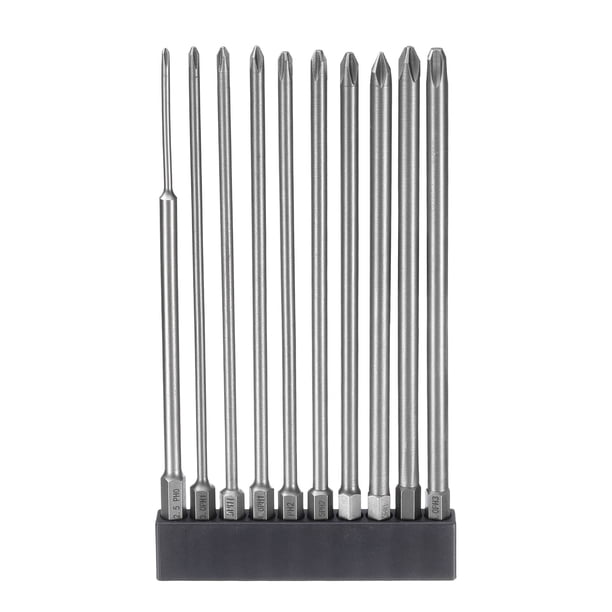 Juego de 10 piezas de puntas de destornillador Phillips Uxcell PH0-PH3 con vástago hexagonal de 1/4" y longitud de 6" magnético de acero S2